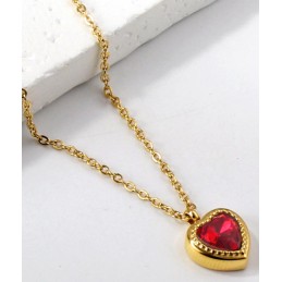Collier coeur rouge, acier...