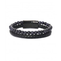 Bracelet 2 rangs cuir noir,...